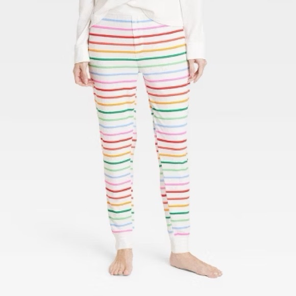 NWT SET Wondershop Women's Thermal Pajama Top & Striped Pants Rainbow Cream - Picture 2 of 6
